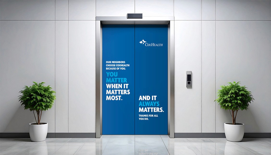 WTADS client Cox Health campaign elevator messaging.