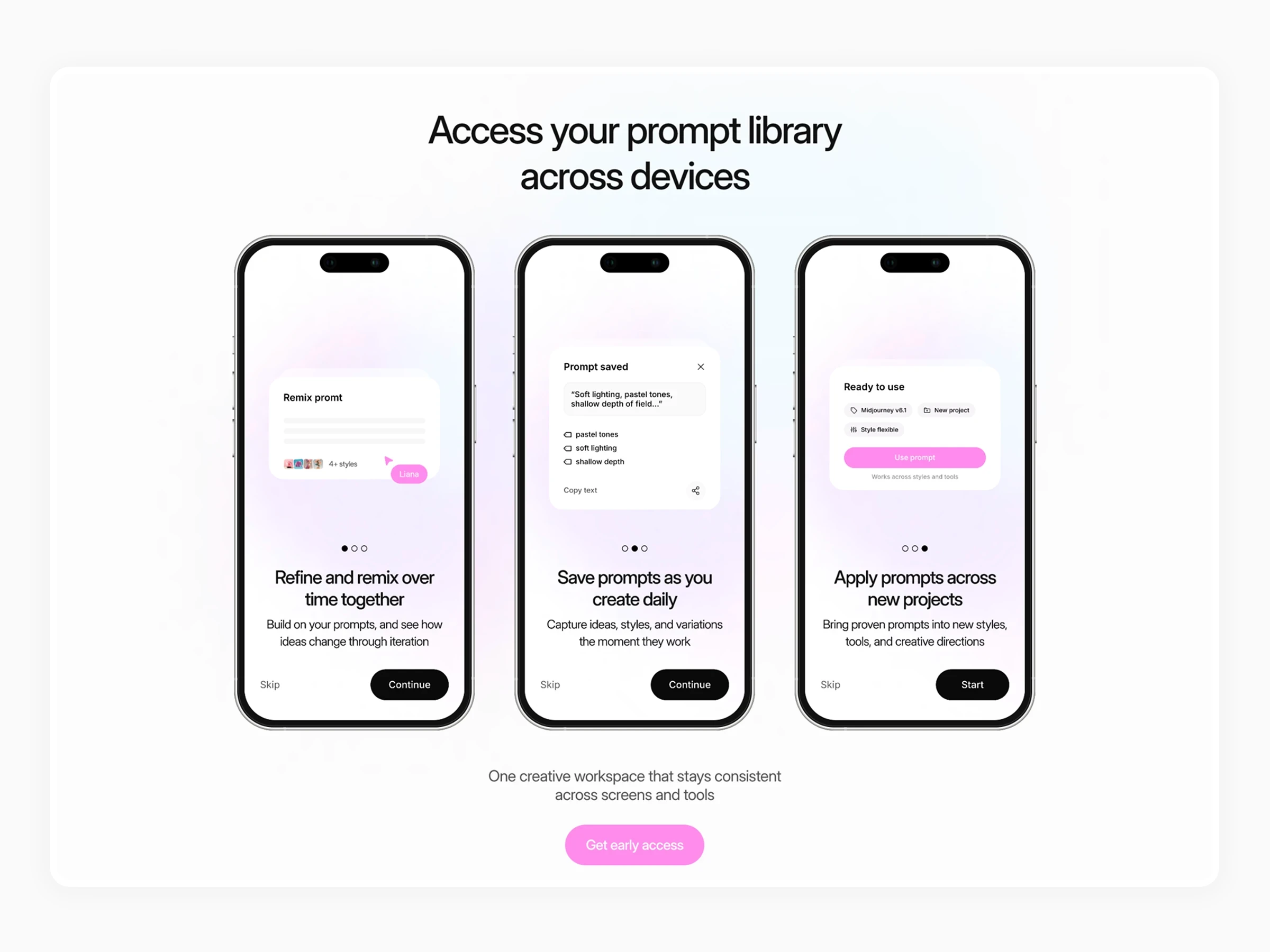 Aesthetica AI prompt library interface across mobile devices