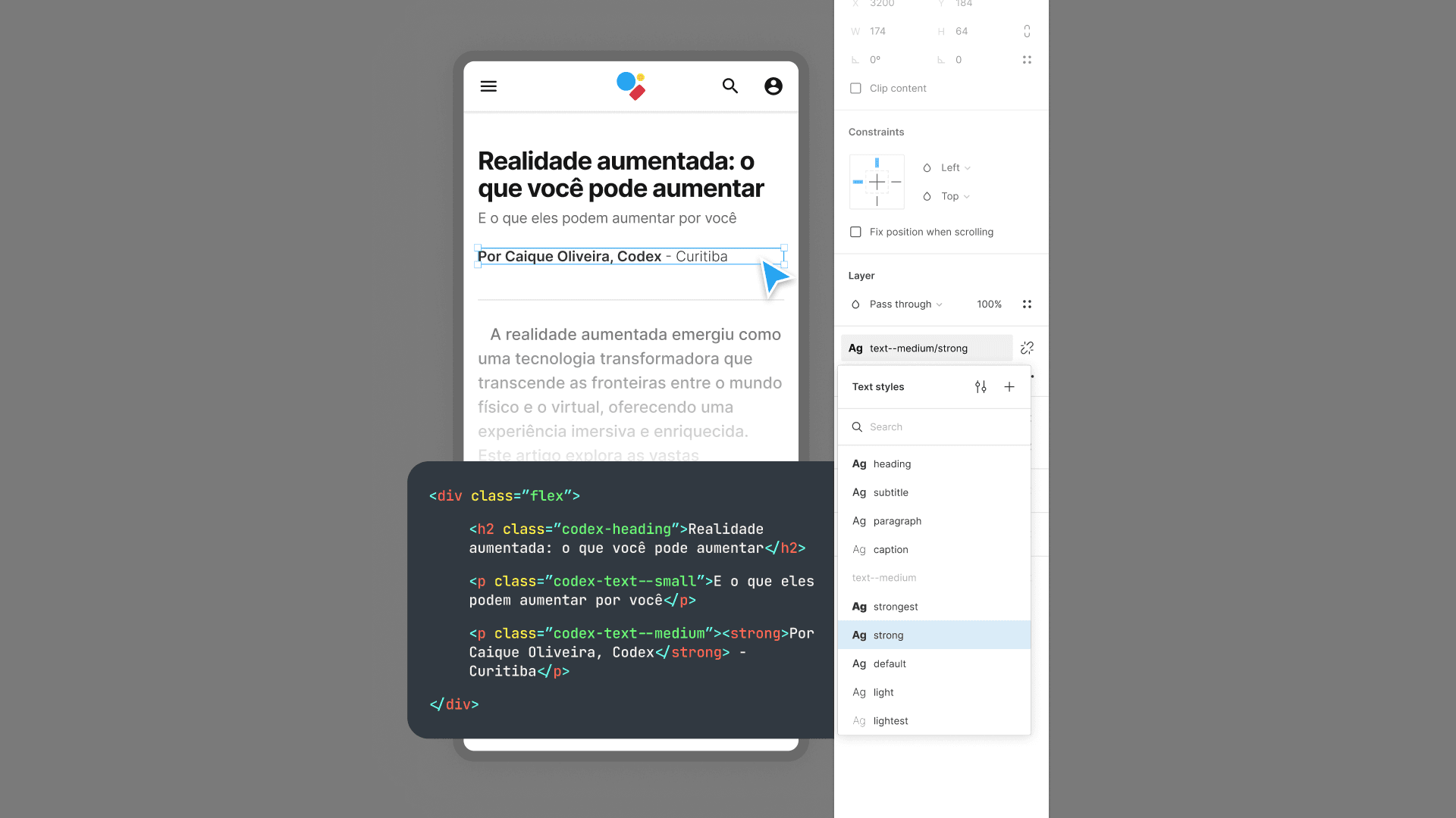 Example of the correlation between Figma and code