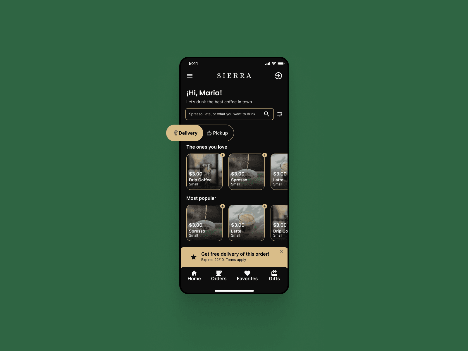 Coffee app interaction