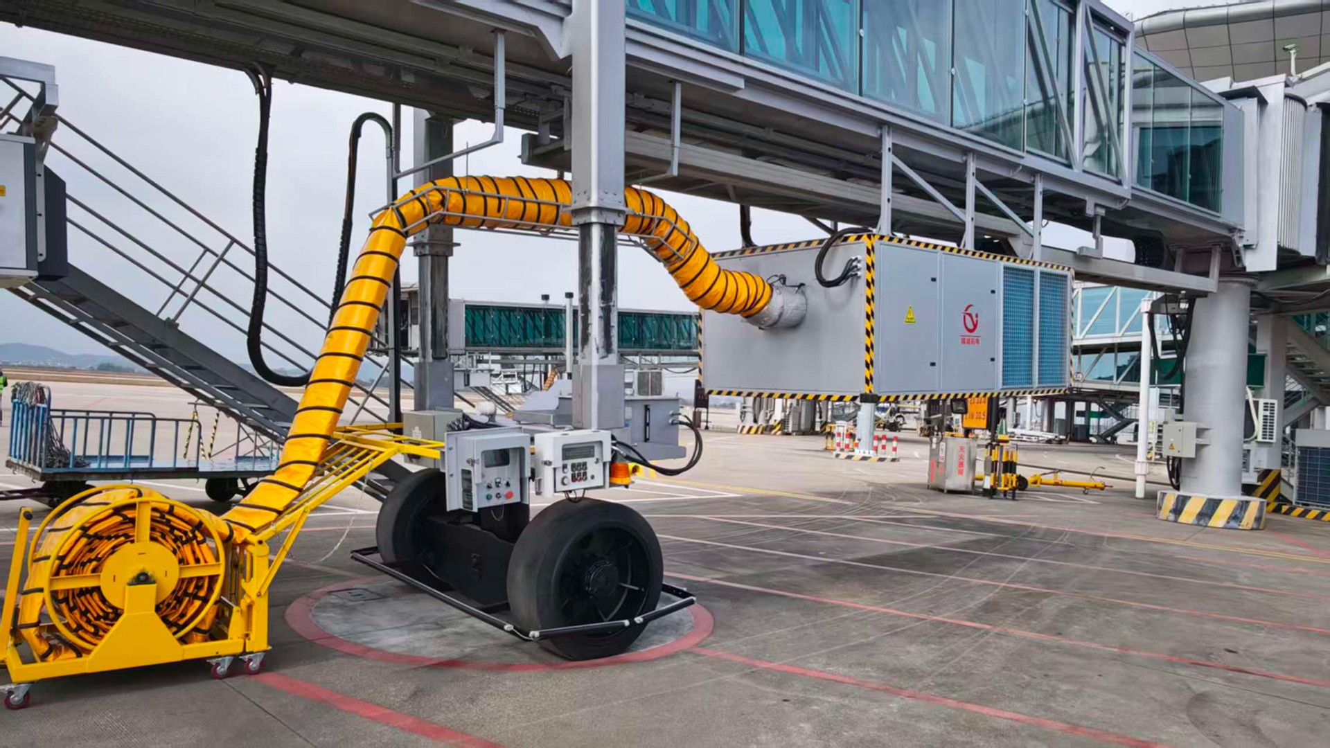 A real YCair PCA connected to an aircraft, PCA and air hose clearly visible.