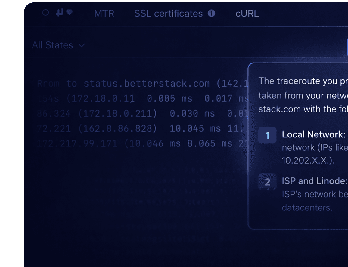 Network traceroute monitoring interface