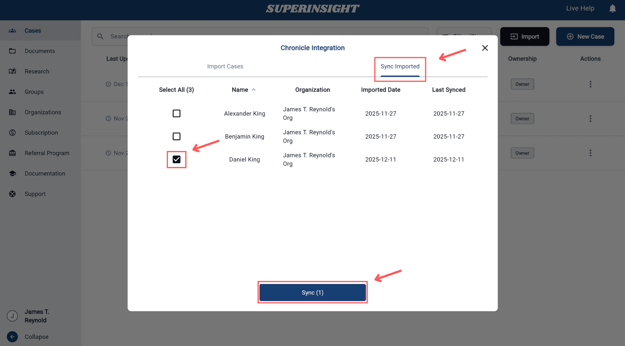 Case selection for import