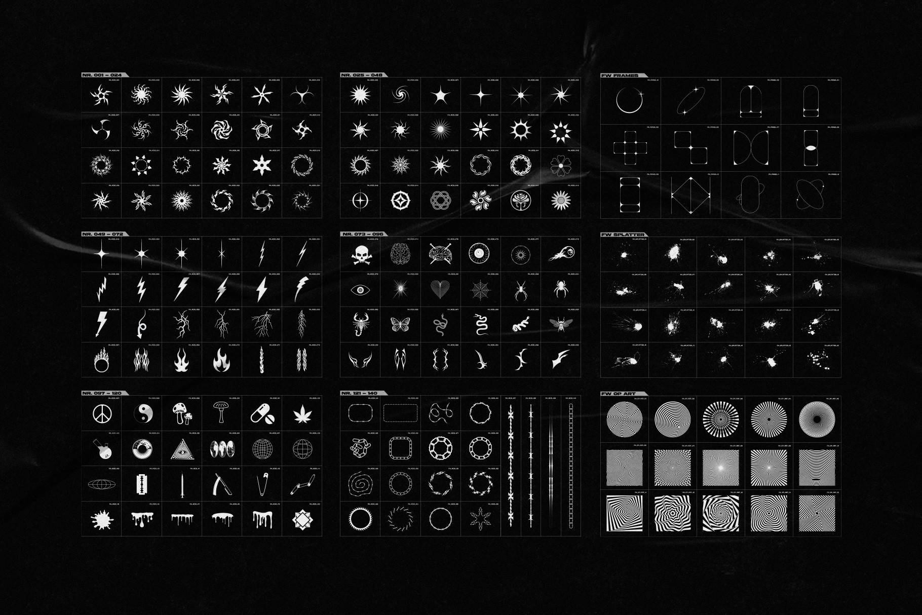 Y2K Abstract Acid Shapes full collection preview showing hundreds of abstract vector icons