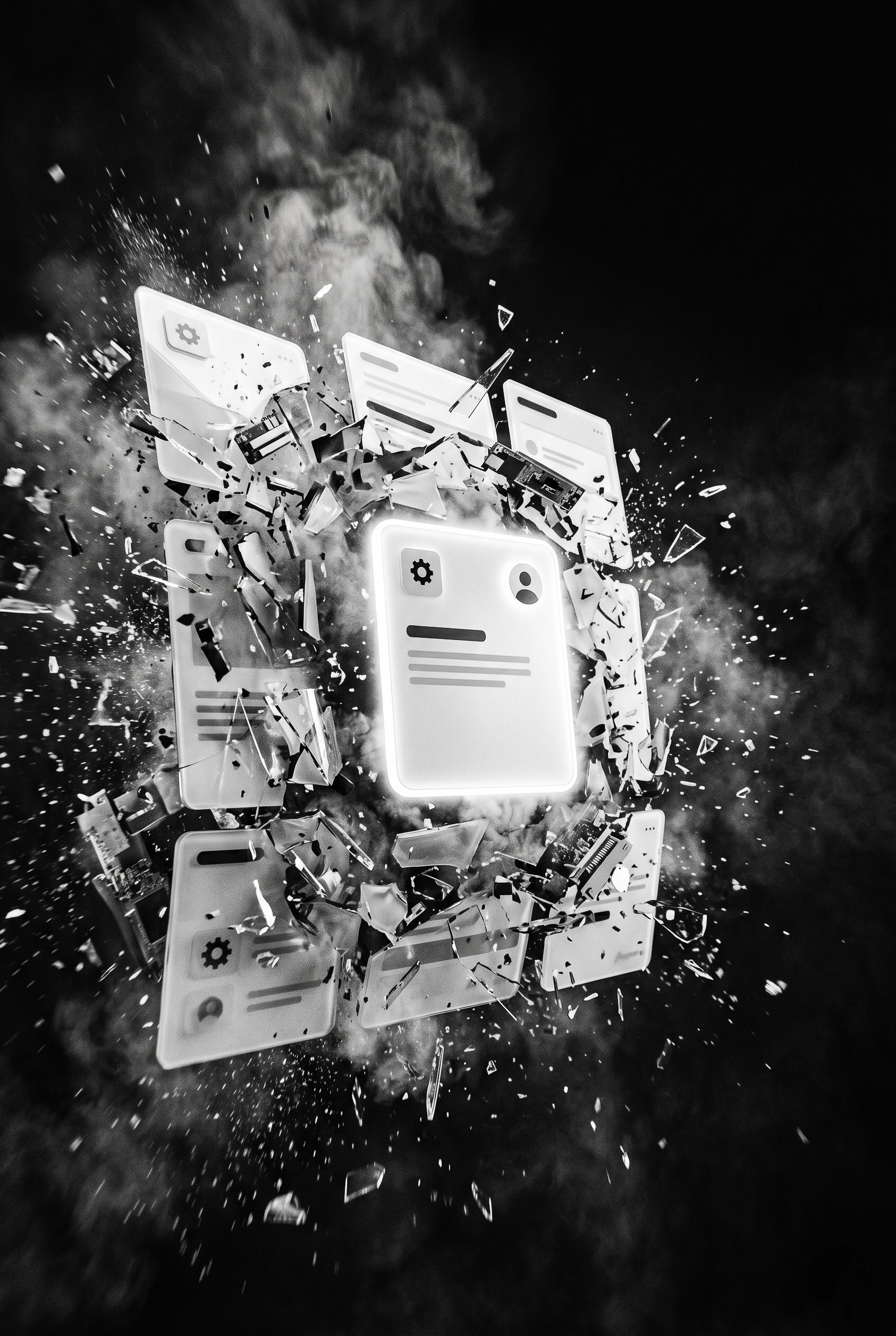 Minimalist bento grid of glowing white panels arranged as a modular layout for a Framer Bento conversion site