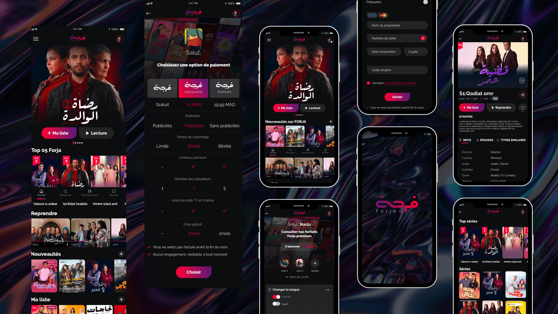 End-to-end app experience — homepage, content discovery,  subscription tiers, payment flow, and multi-profile management.  Every screen designed for a seamless streaming experience.