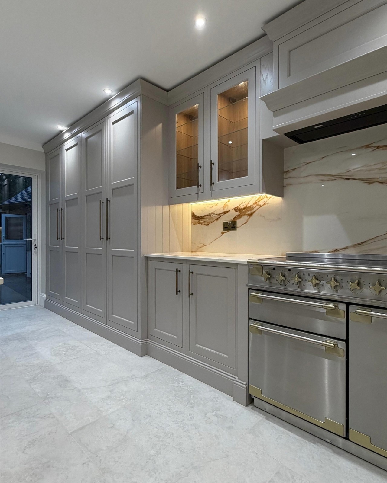 Grey shaker kitchen with range cooker