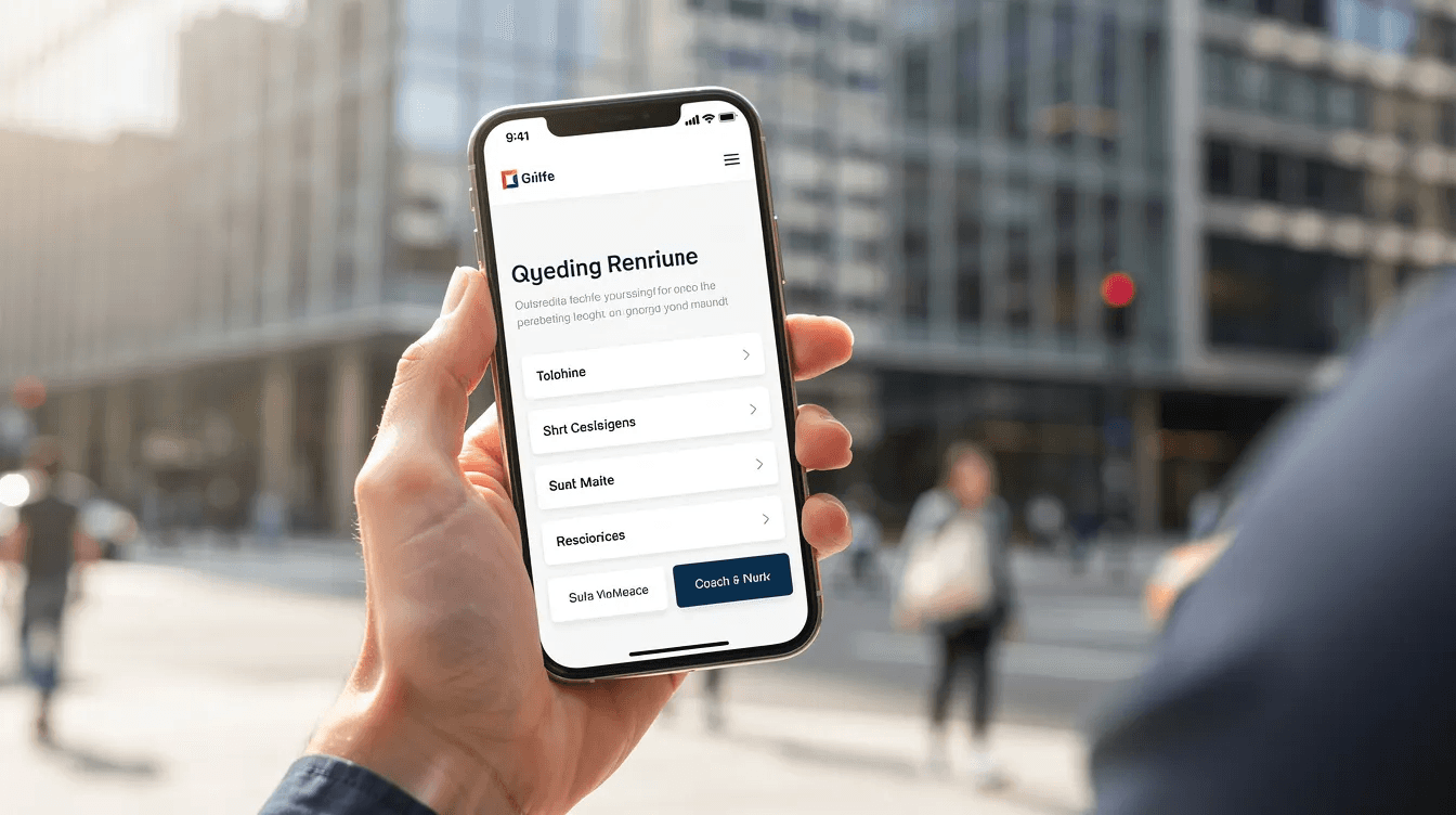 A person is outdoors in a modern city setting, holding a smartphone and browsing a clean, responsive website that showcases creative web design. This scene highlights the importance of user-friendly digital experiences and the role of web design agencies in enhancing online presence.