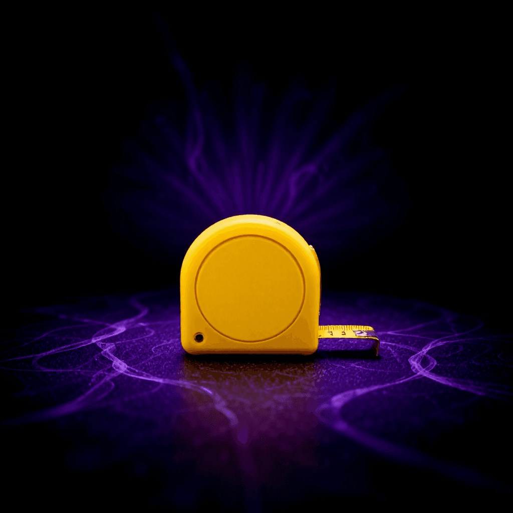 product photography of a measuring tape, used for measuring lengths and distances, featuring a retractable design