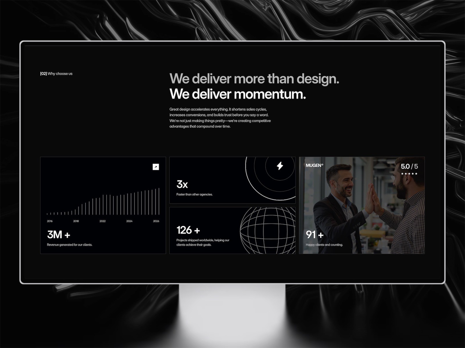 Mugen design studio Framer template why us section