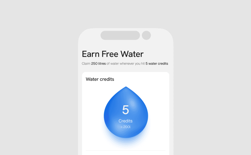 The redemption screen in the Earn Free Water app, where users claim free water delivery using credits they've earned.