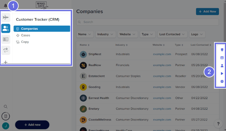 Stacker’s navigation showing how easy it is to design and structure your app with the interface builder.