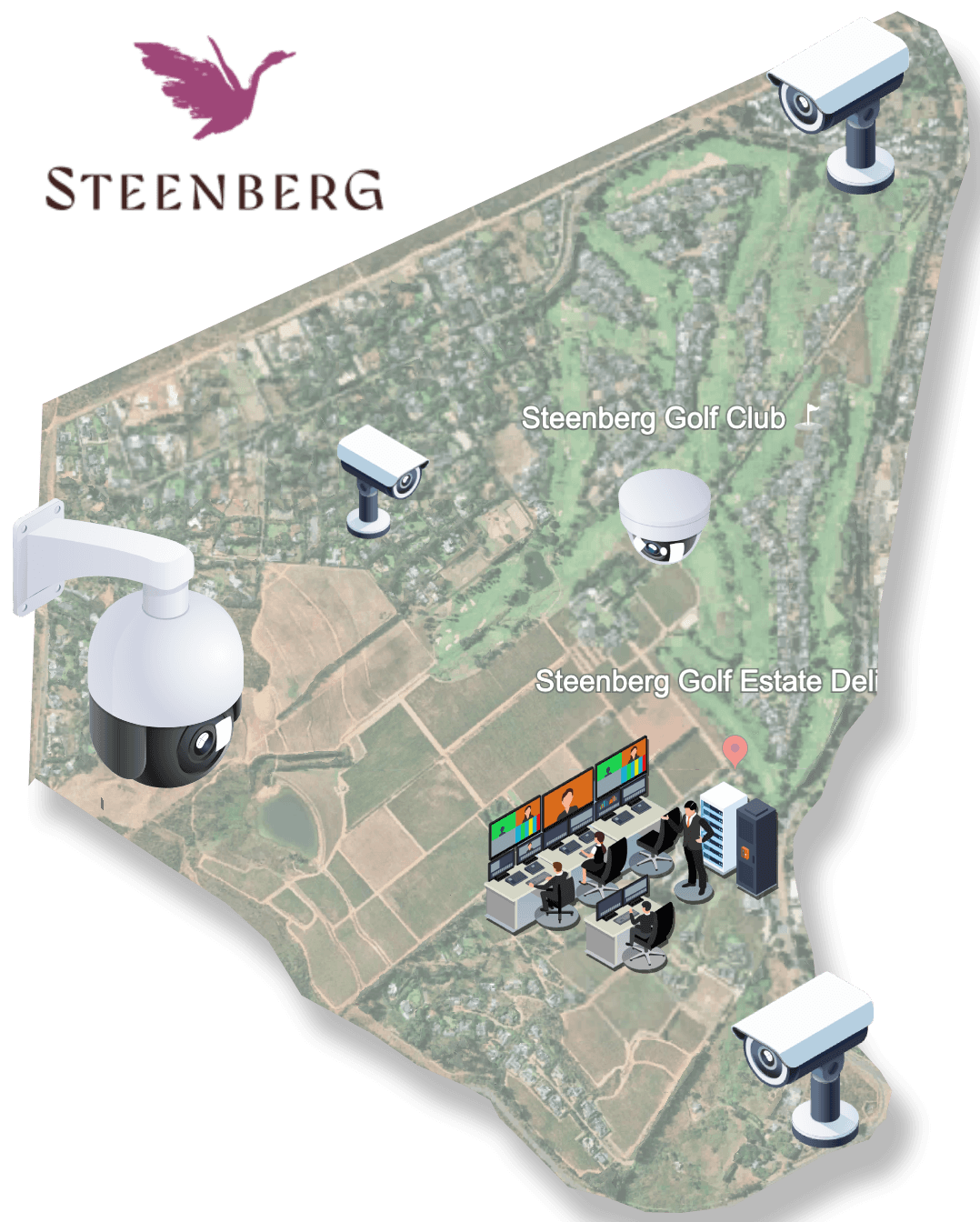 Map with several cameras showing project