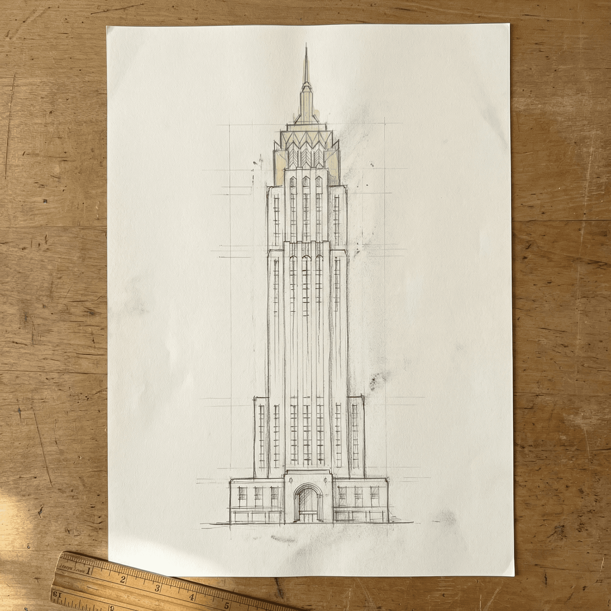 Architectural sketch rendering of Elliot Towers proposed high-rise development in downtown Tampa with Art Deco design elements