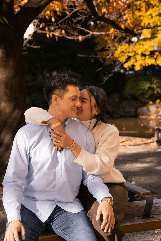 Couple embracing in an engagement photoshoot in Tokyo