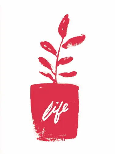 Red potted plant labeled life illustration