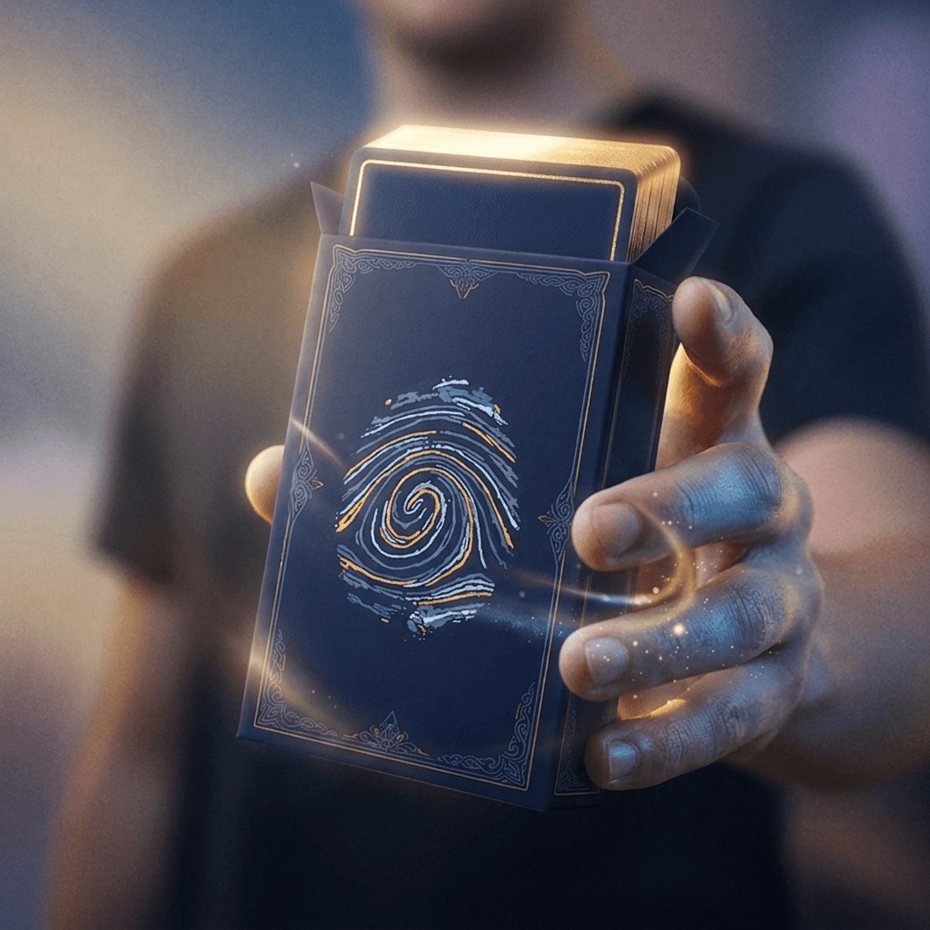 Close-up portrait of a woman with short slicked-back platinum blonde hair and eyes closed, set against a soft peach-pink background. 