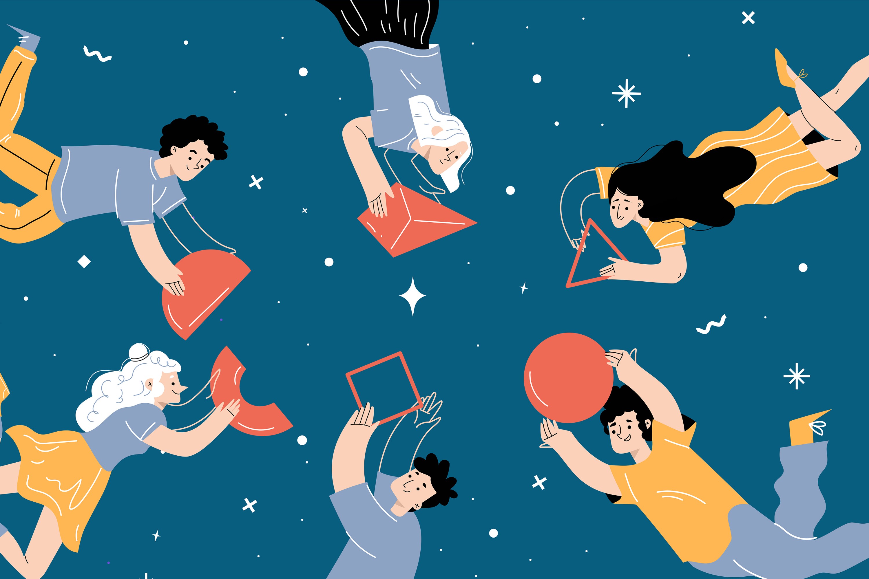 What is a B2B demand generation campaign — illustration of six marketers coordinating campaign elements across a connected motion.