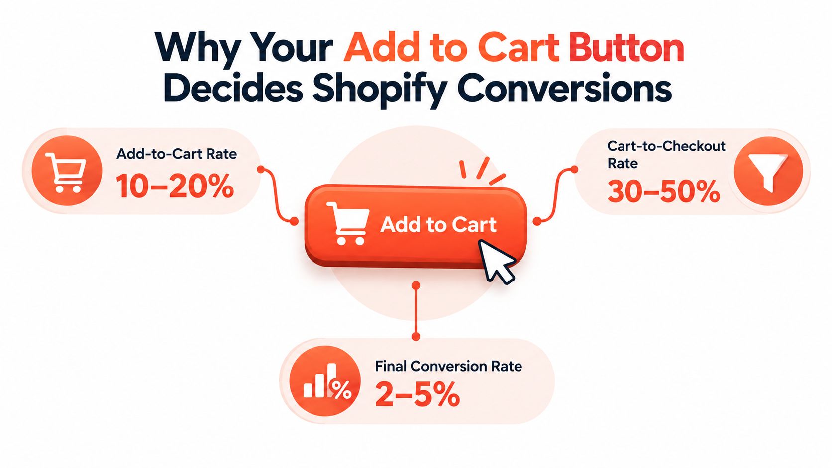 An infographic showing the impact of the Add to Cart button on Shopify conversion rates and funnels.