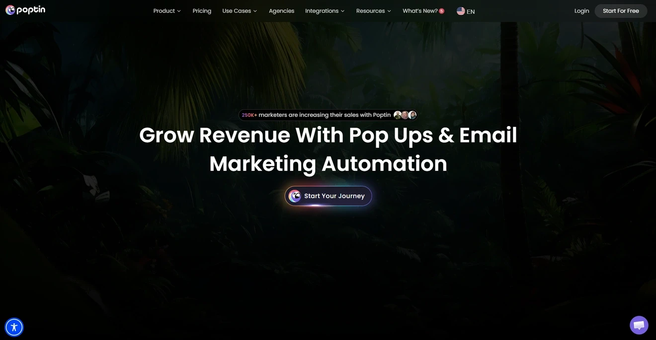 Poptin homepage for popups and email marketing automation