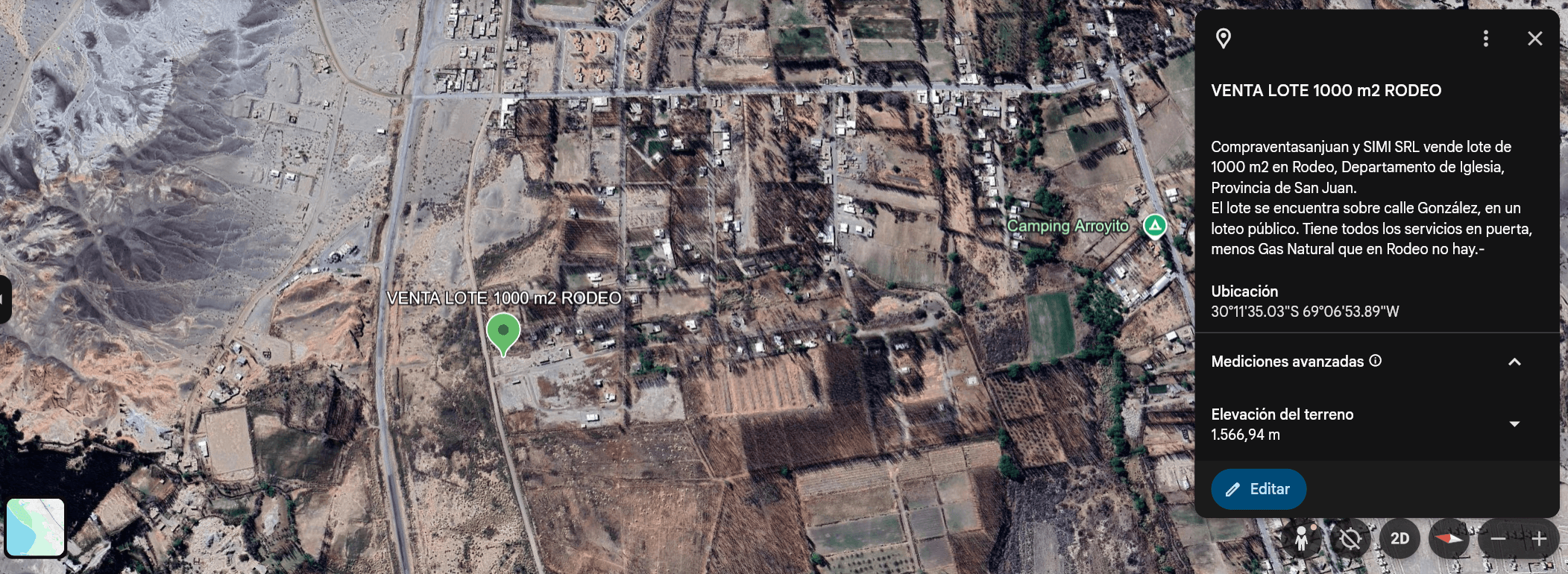 venta de lote de 1000 m2 en rodeo iglesia san juan argentina