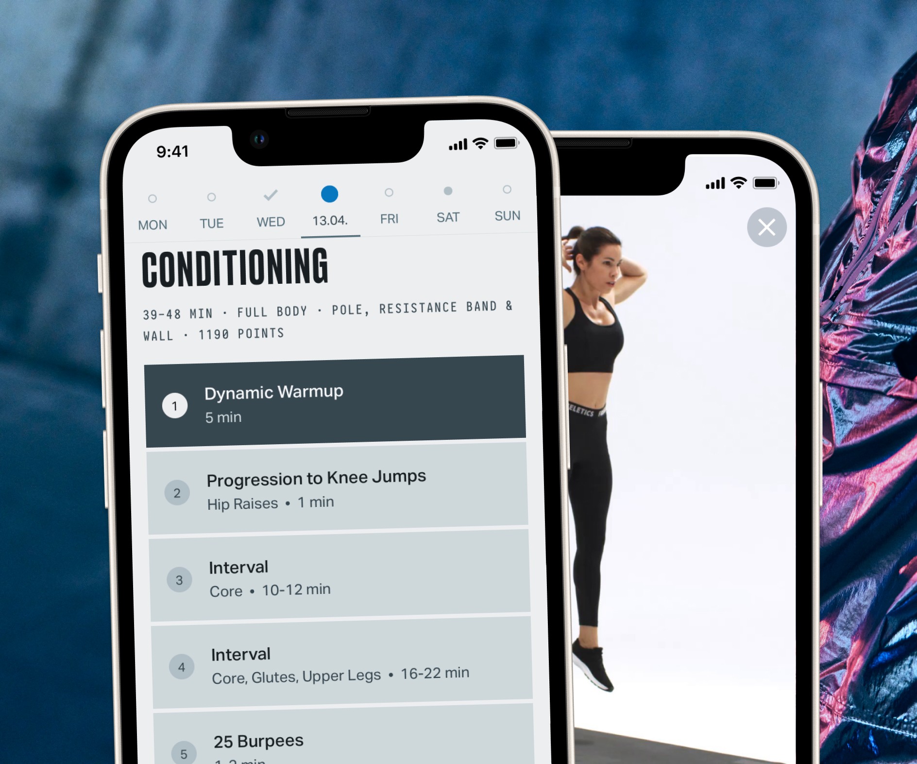 Freeletics coacing and workout screens.