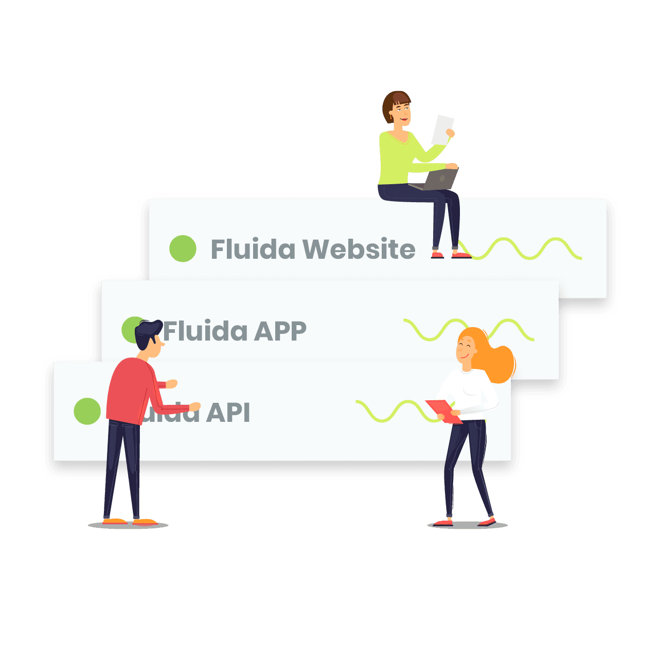 Dashboard dello stato dei sistemi di Fluida che indica l'affidabilità e il funzionamento dei servizi in tempo reale.