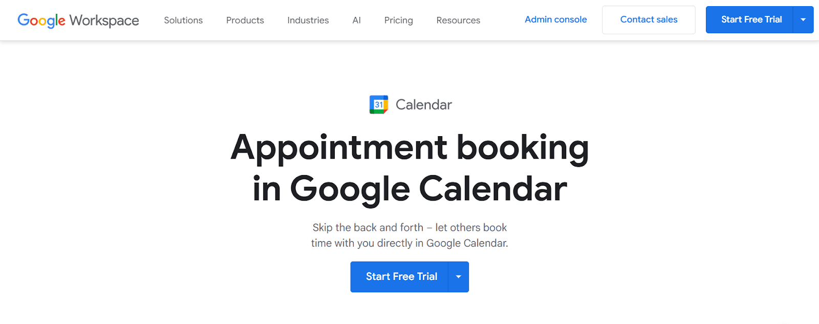 Homepage section of Google Workspace showing the Appointment Scheduling section