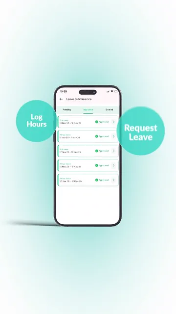 Opens on the staff app, with Log Hours and Request Leave