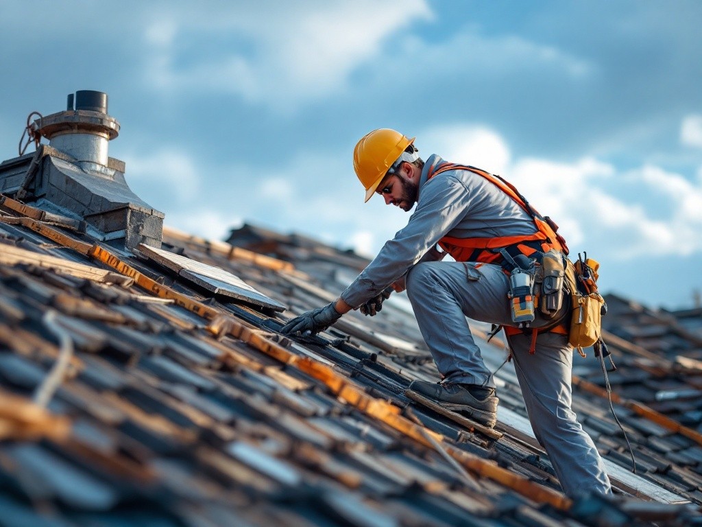 A roofer working on a roof