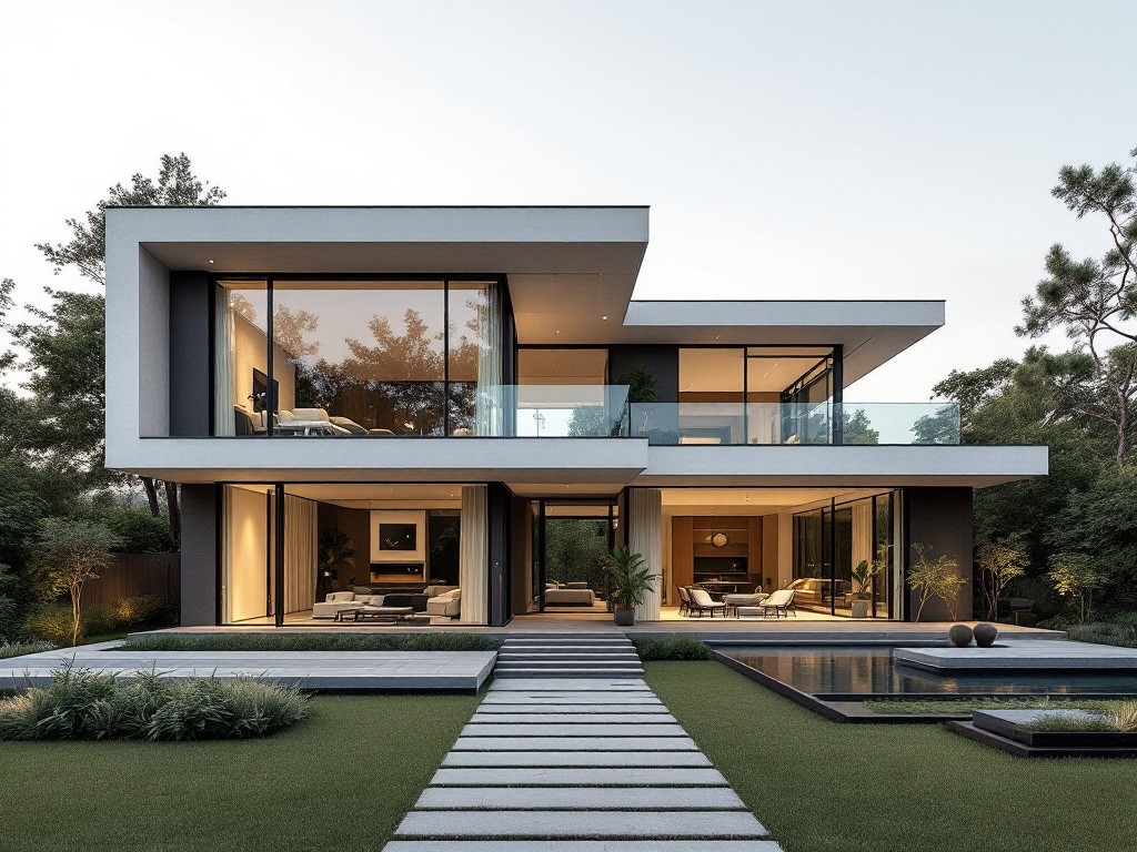 A modern house with a pool in the backyard