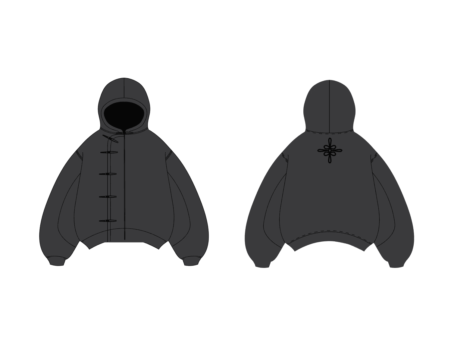 Black Asymetrical hoodie dsign front and back