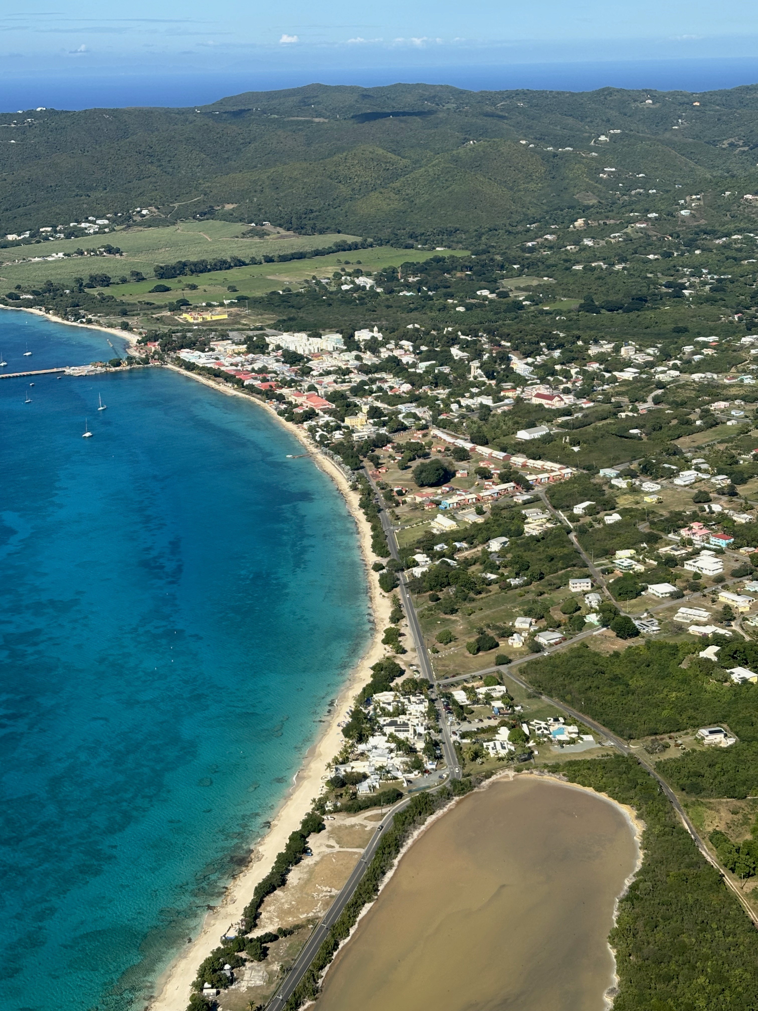 View from airplane of downtown Frederiksted in St Croix