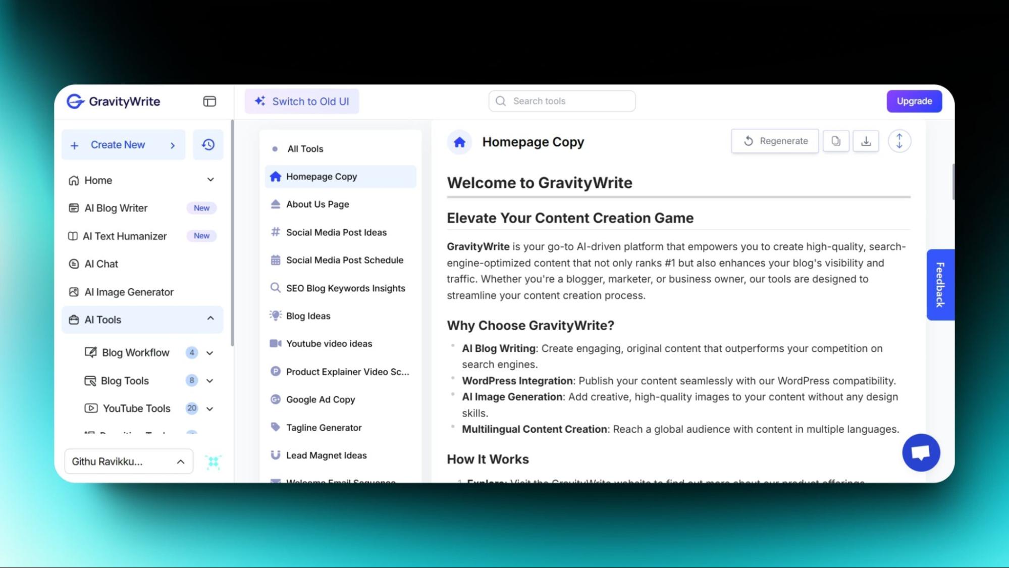 Snapshot of GravityWrite's brand content form with fields for company info and user input, featuring a website toggle option.