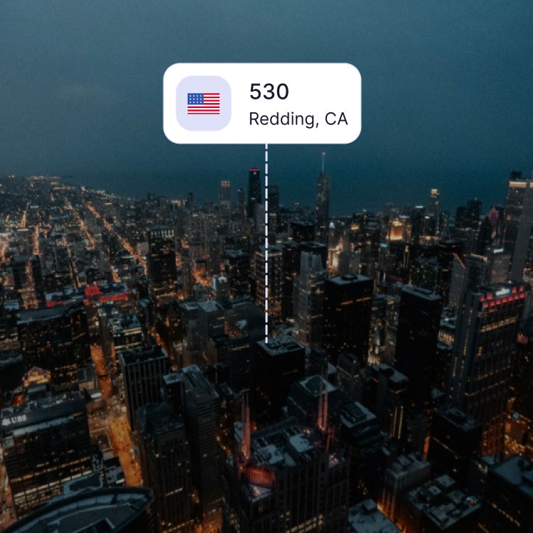 City skyline of Redding showing the 530 area code and surrounding area codes