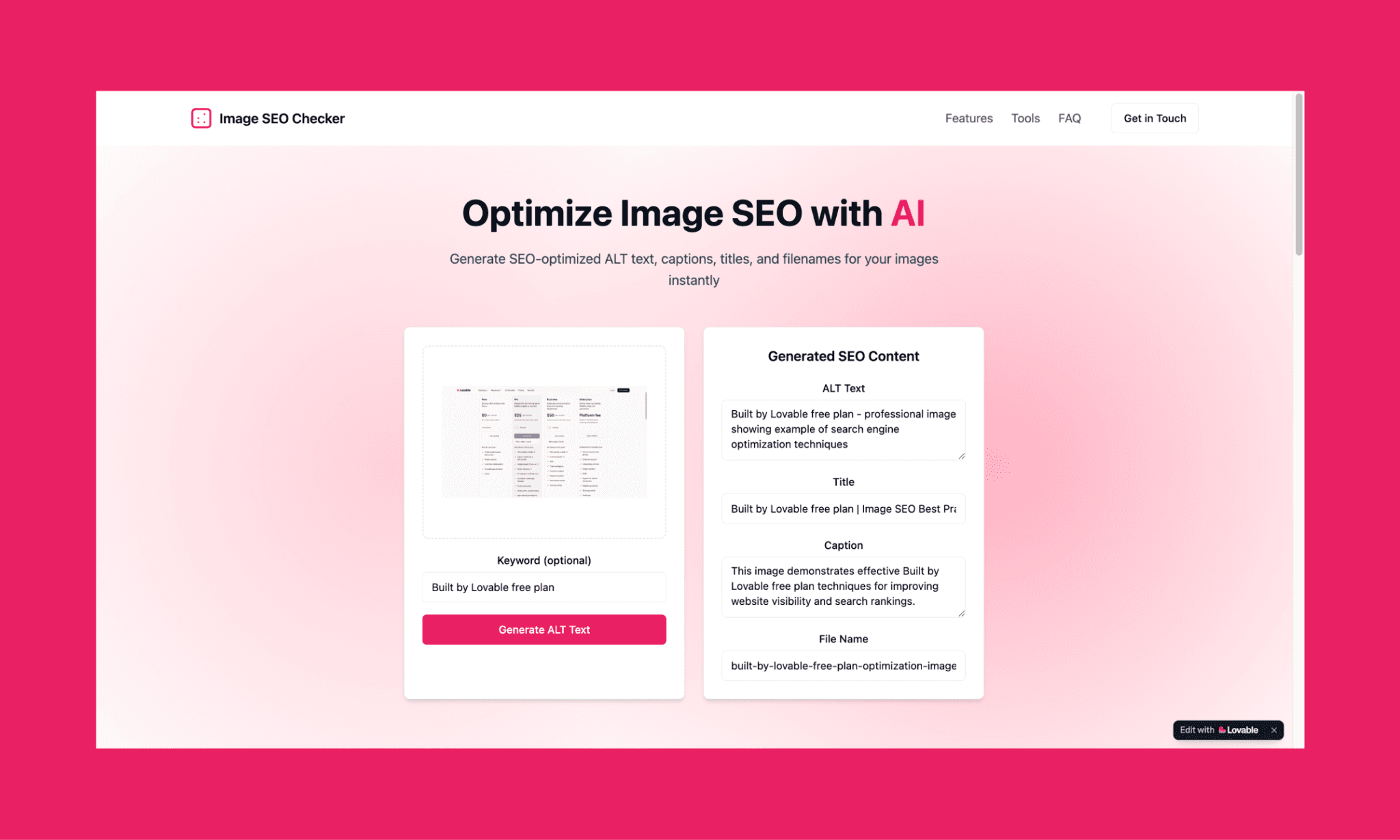 An app created with Lovable free plan