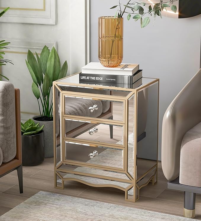 Gold mirrored nightstand – A stylish and functional furniture piece, perfect for any modern home.