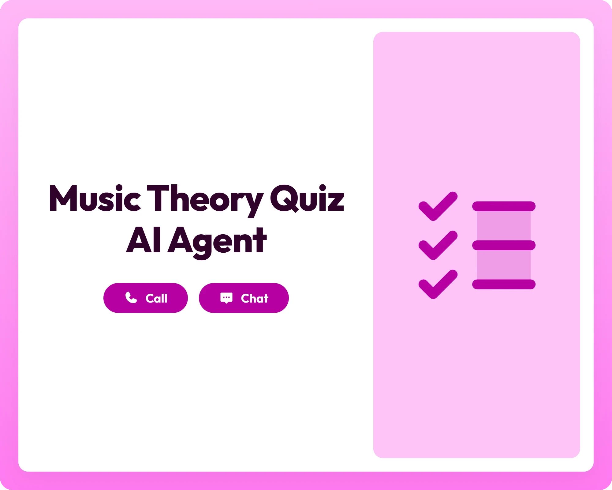 ai education agent supporting music theory quiz with call and chat buttons next to a checklist panel