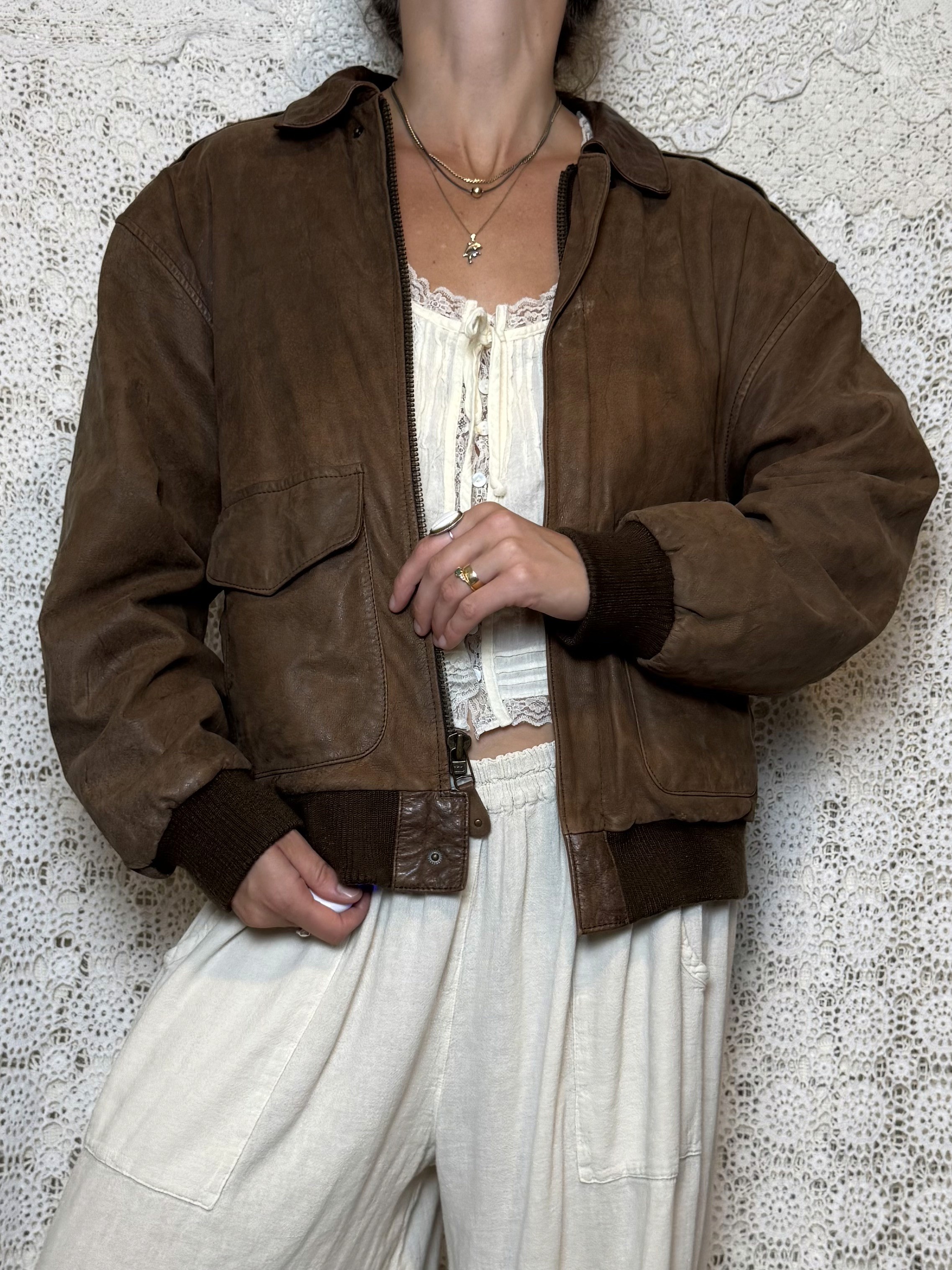 vintage global identity G-3 brown leather bomber jacket