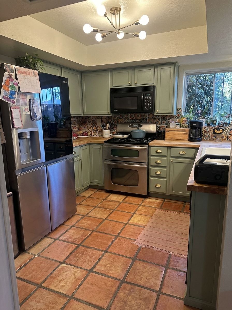 Green, Blue, or Neither? 3 Cabinet Colors for a Kitchen with Saltillo Tile Floors