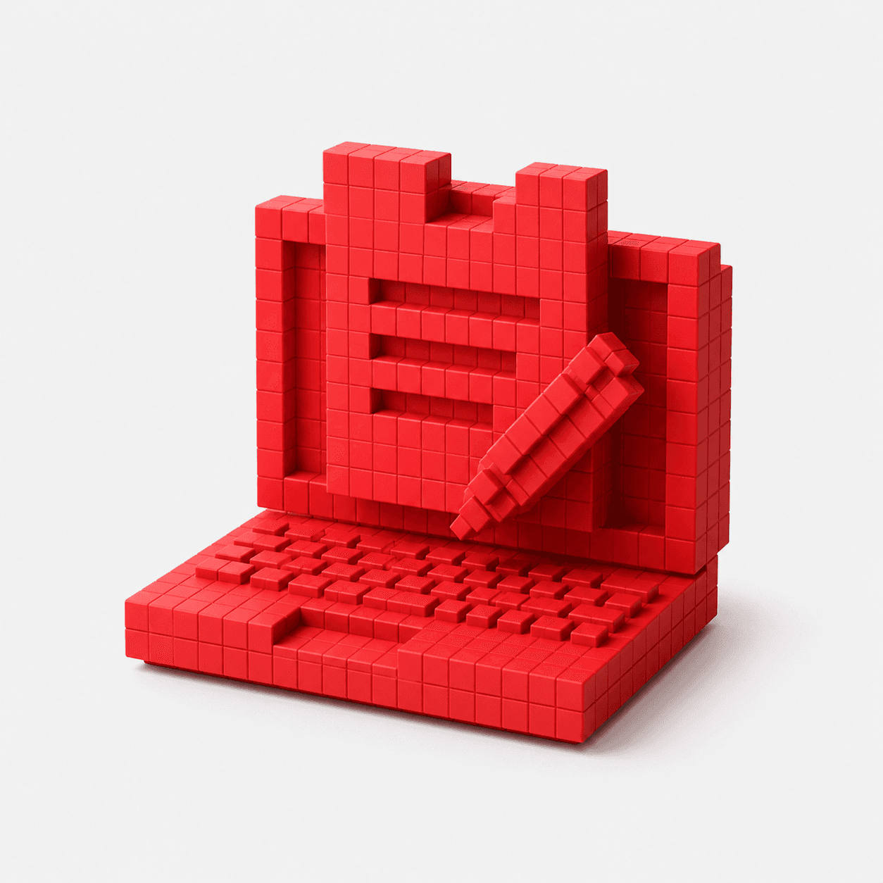 Red voxel laptop with writing pen