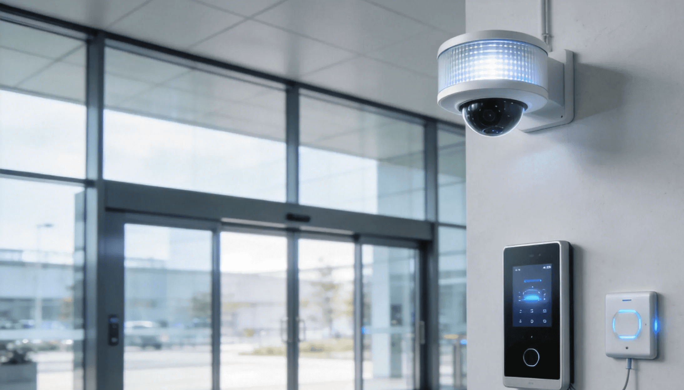 smart building entrance with intelligent door automation and access control technology