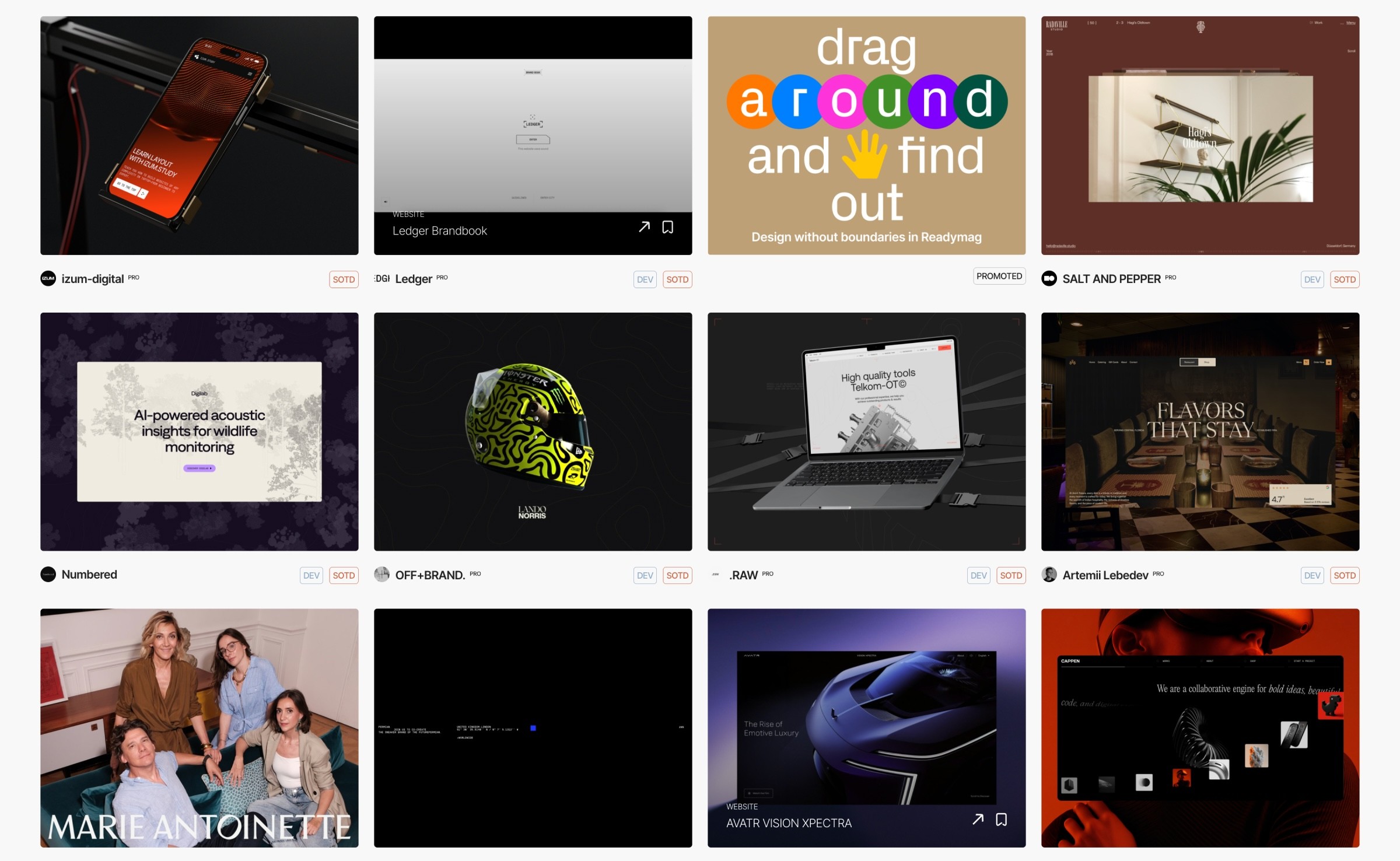 Awwwards newly submitted websites list