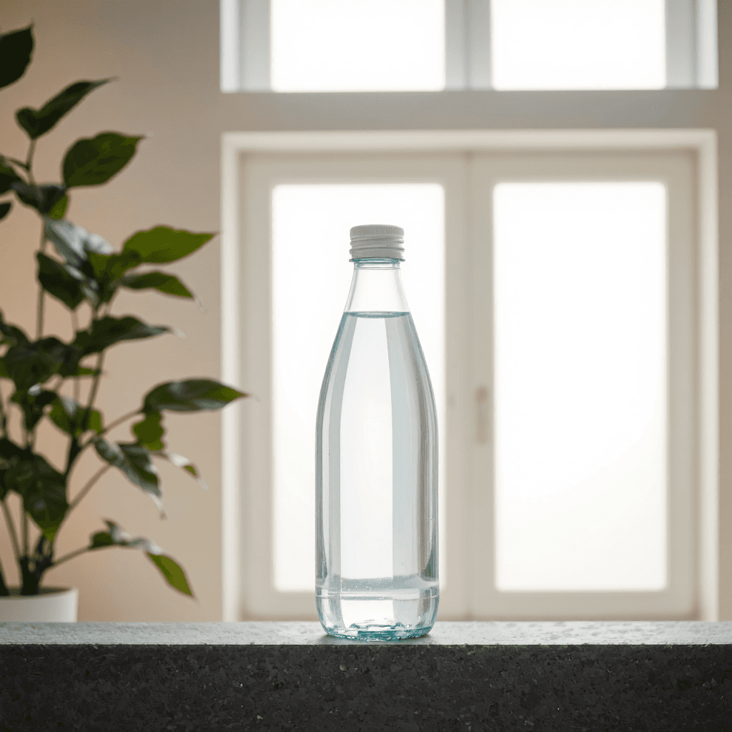 product photography of a small bottle of water