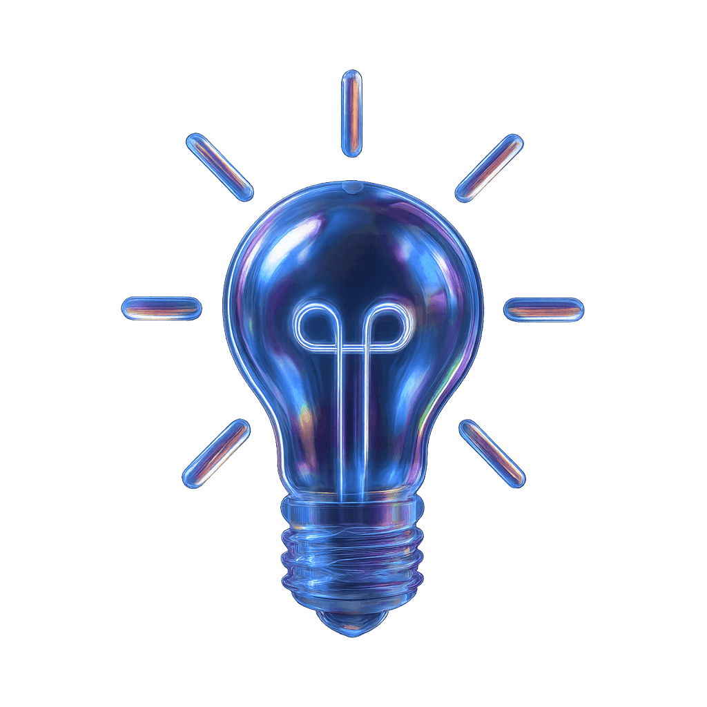 A blue lightbulb icon with rays emanating from it, symbolizing ideas or inspiration.