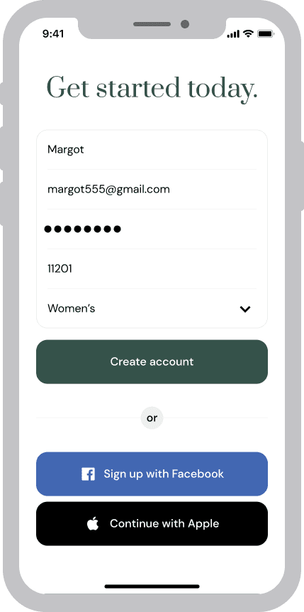 Create account page