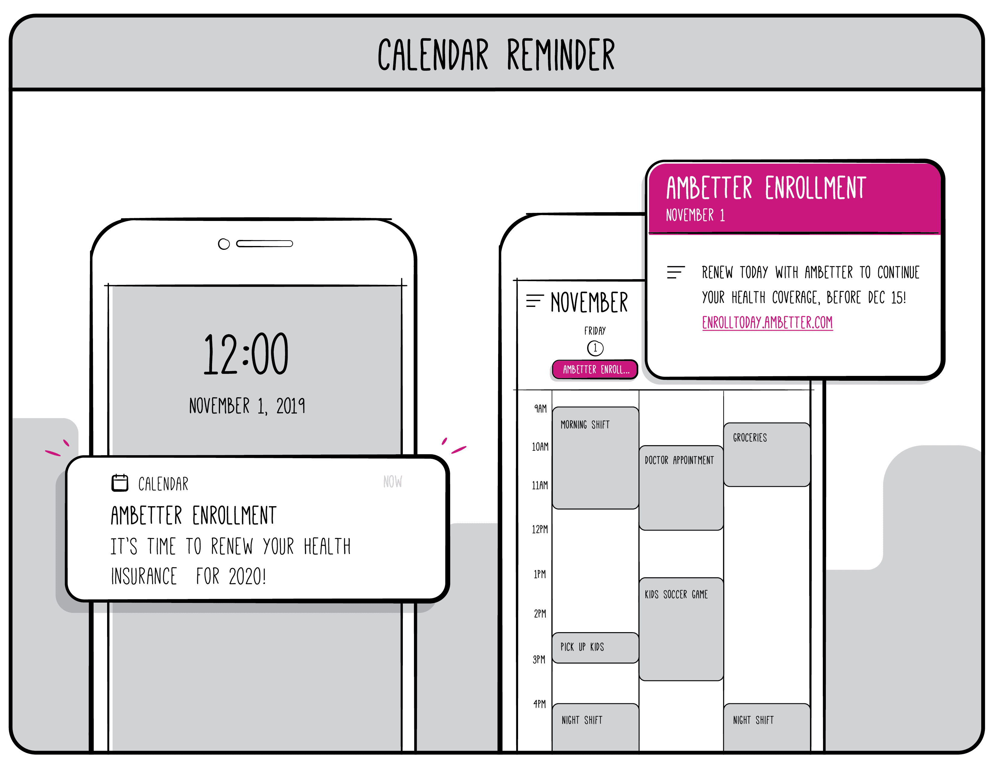 Storyboard for Calendar Reminder tool for open enrollment key dates