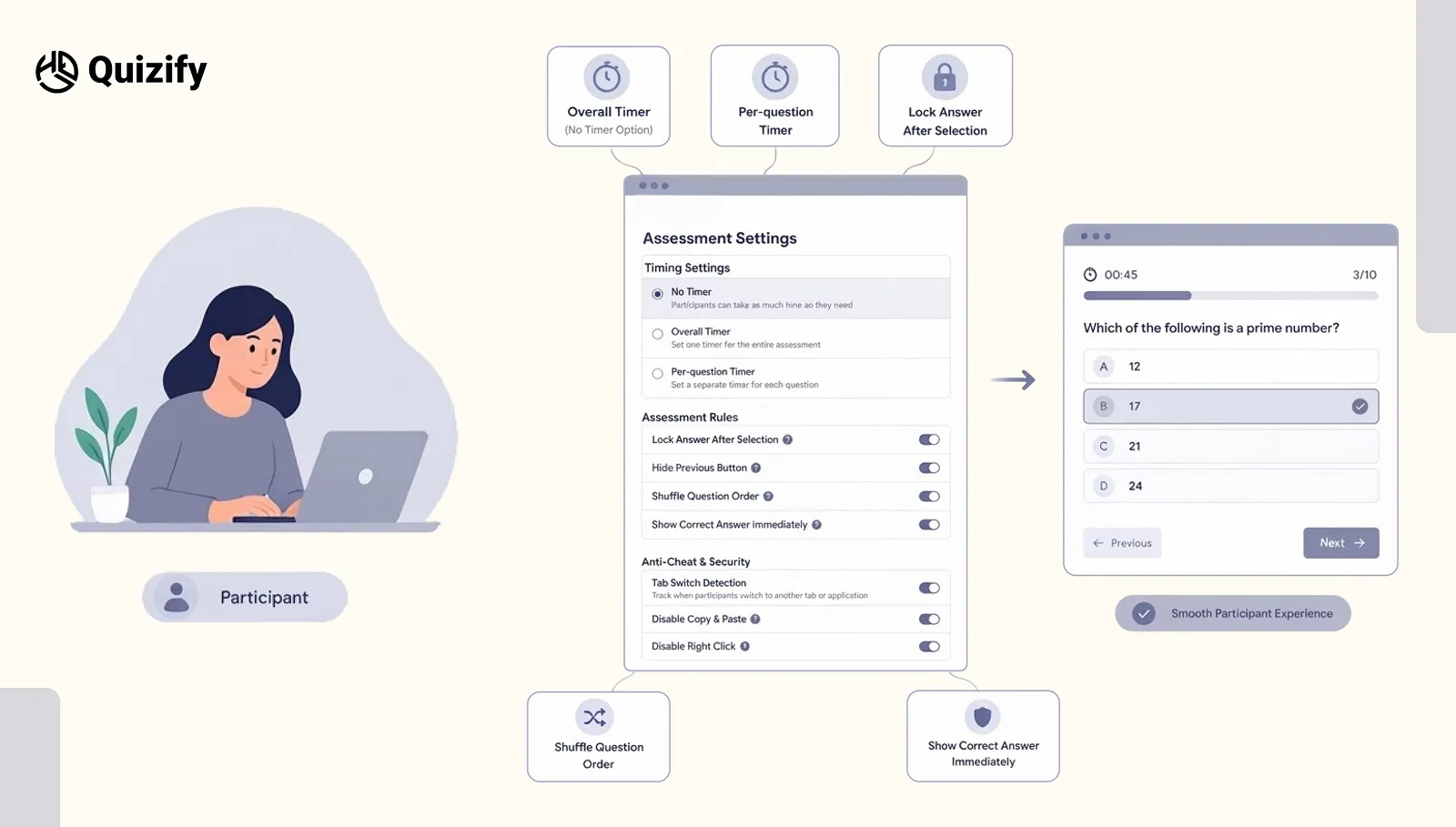 Configure Assessment Settings for the Participant Experience | Quizify