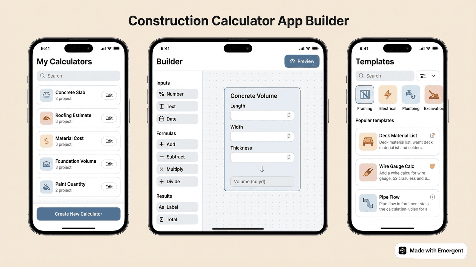 Construction Calculator App Builder