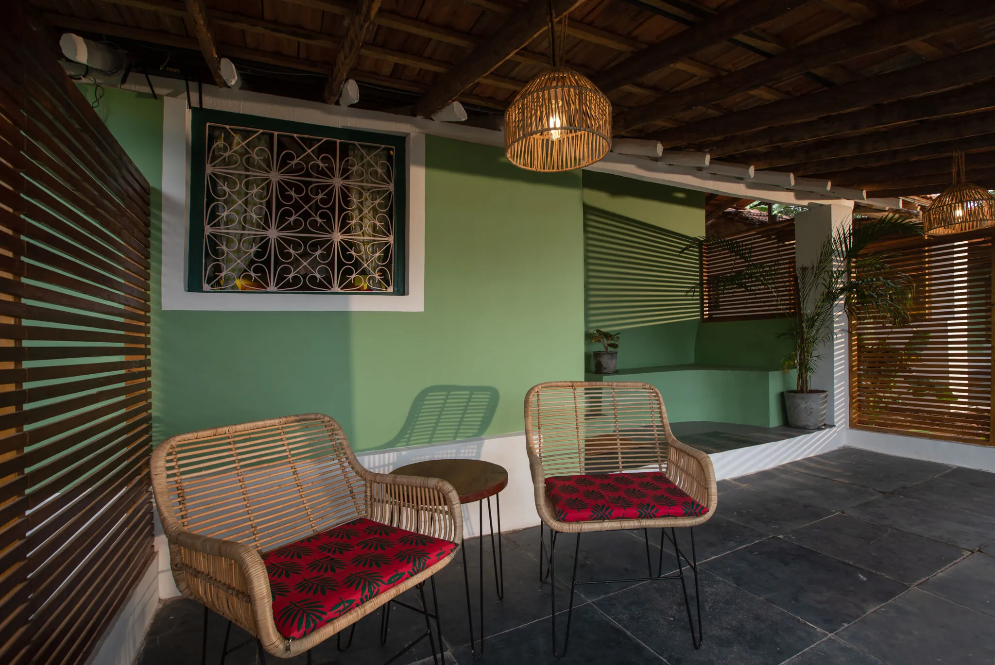 Evening porch seating at Casa Jaali